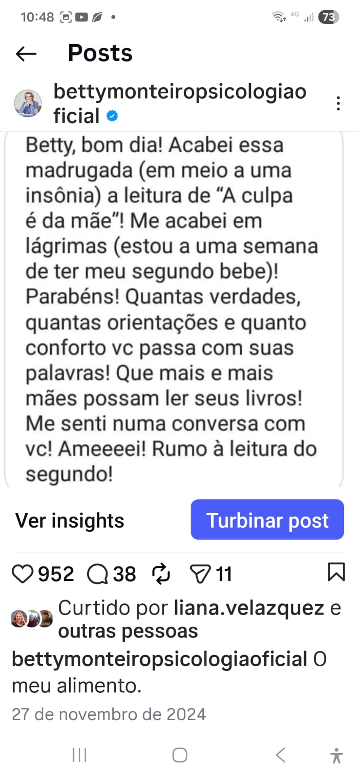 Depoimento de leitora sobre o livro.